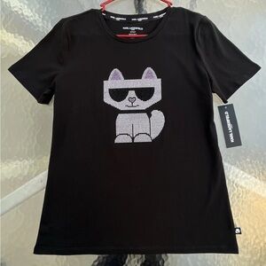 NWT Karl Lagerfeld Choupette Cat Rhinestone sequin tee